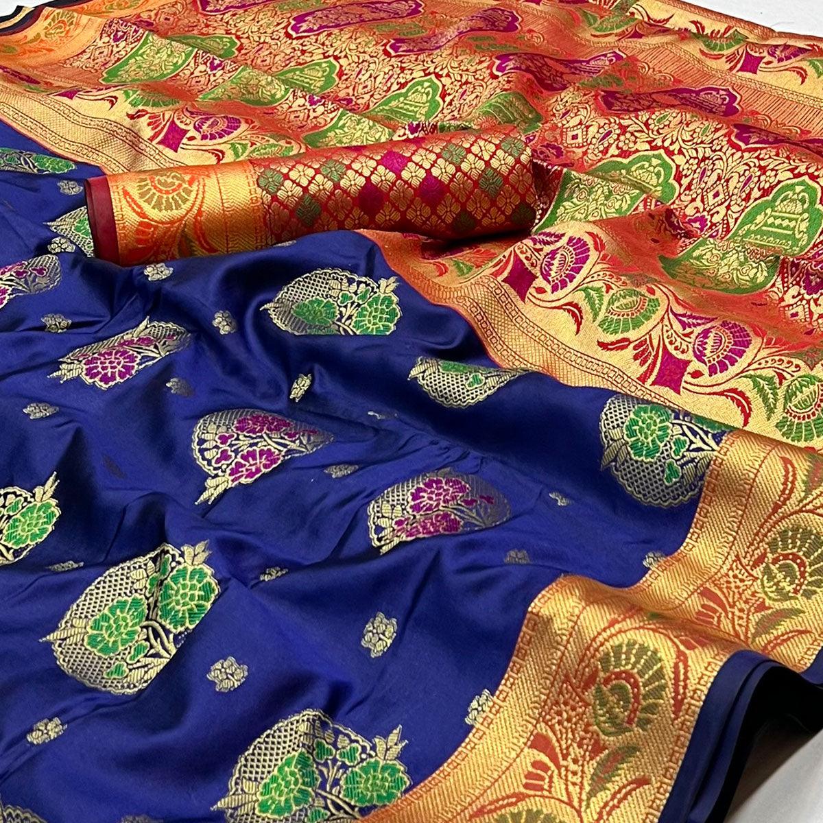 Blue Woven Art Silk Saree