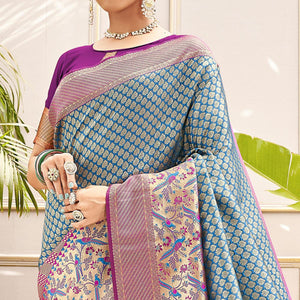 Blue Woven Art Silk Saree