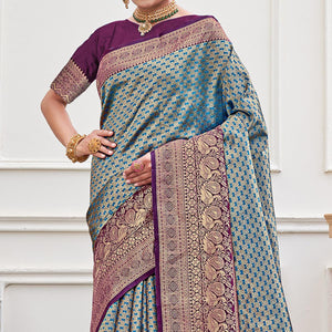 Blue Woven Art Silk Saree