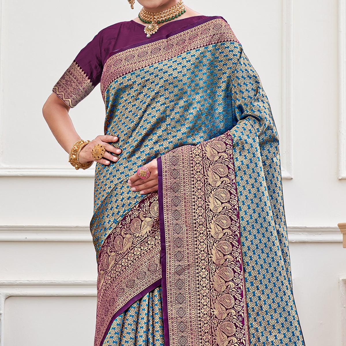 Blue Woven Art Silk Saree