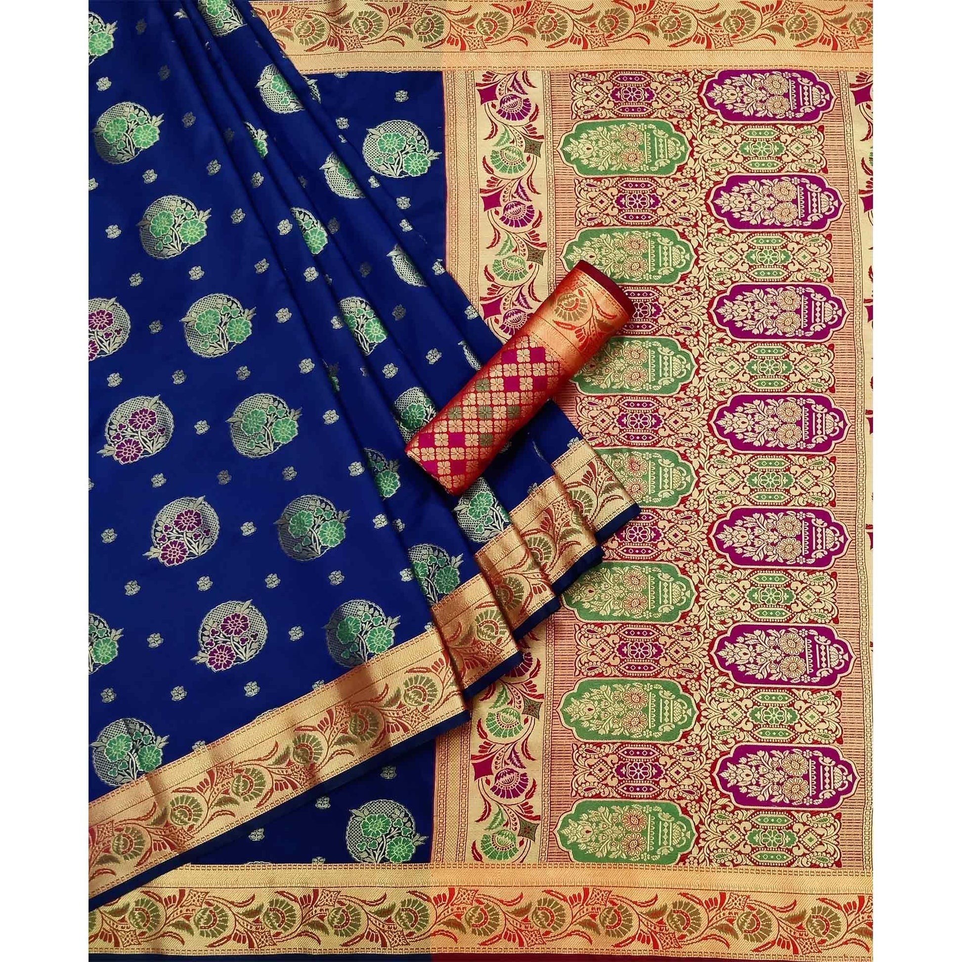 Blue Woven Art Silk Saree