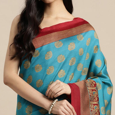 Blue Woven Art Silk Saree