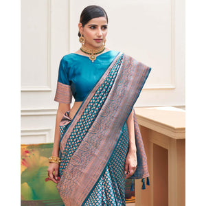 Blue Woven Art Silk Saree