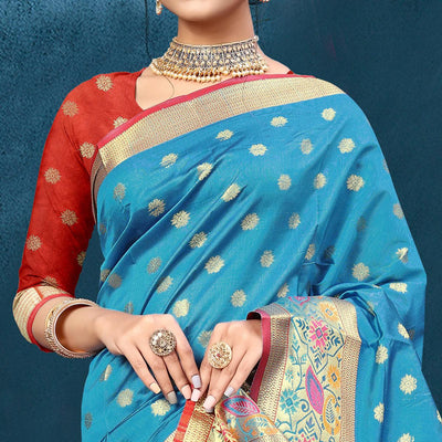Blue Woven Art Silk Saree