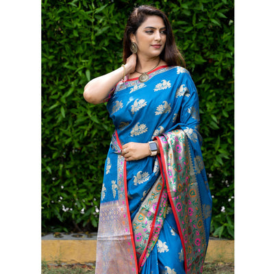 Blue Woven Art Silk Saree
