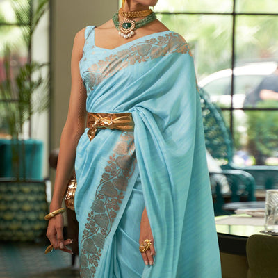 Blue Woven Art Silk Saree