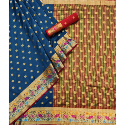 Blue Woven Art Silk Saree