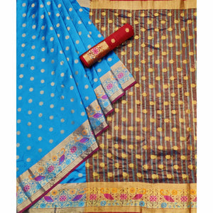 Blue Woven Art Silk Saree