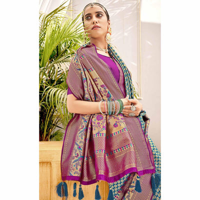 Blue Woven Art Silk Saree