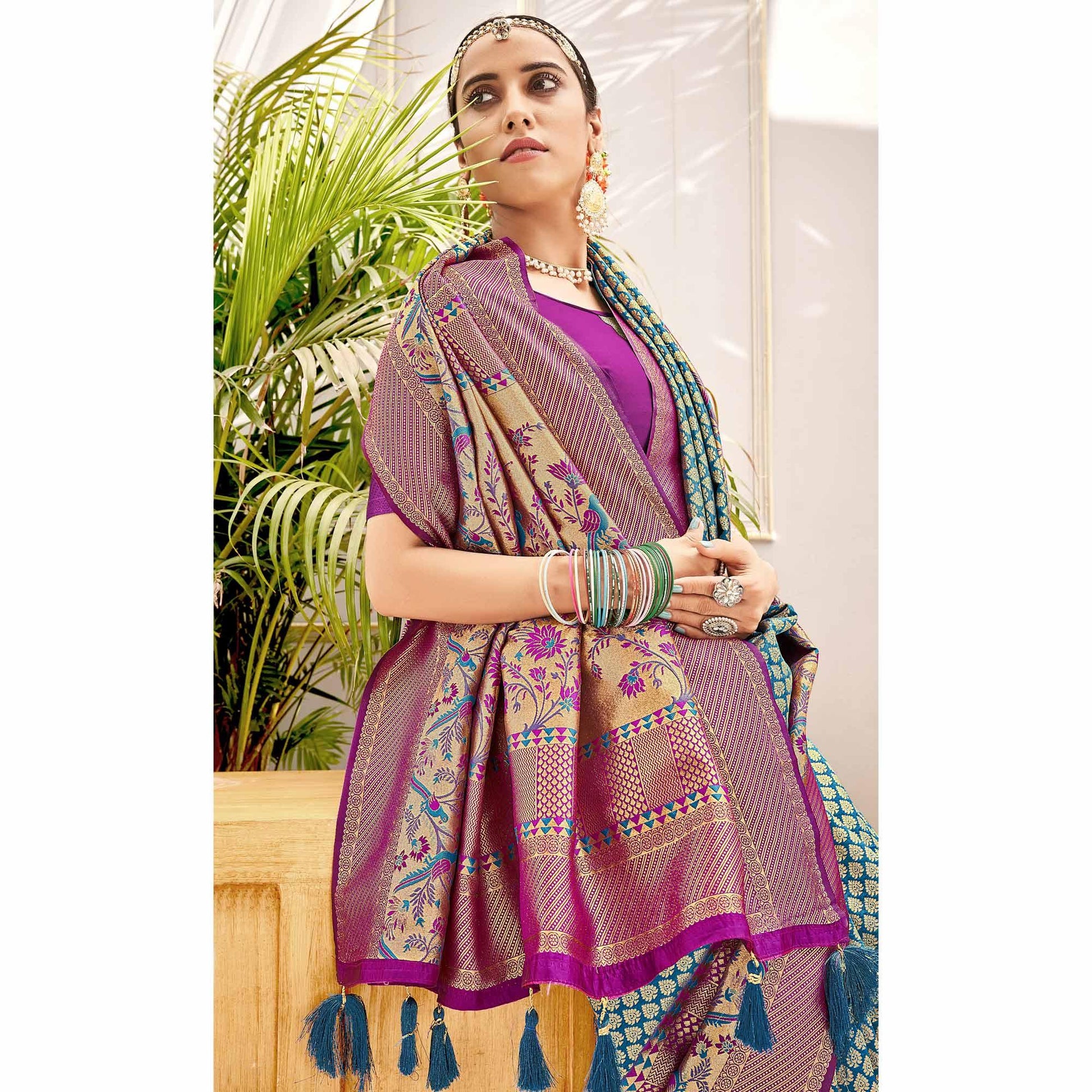 Blue Woven Art Silk Saree