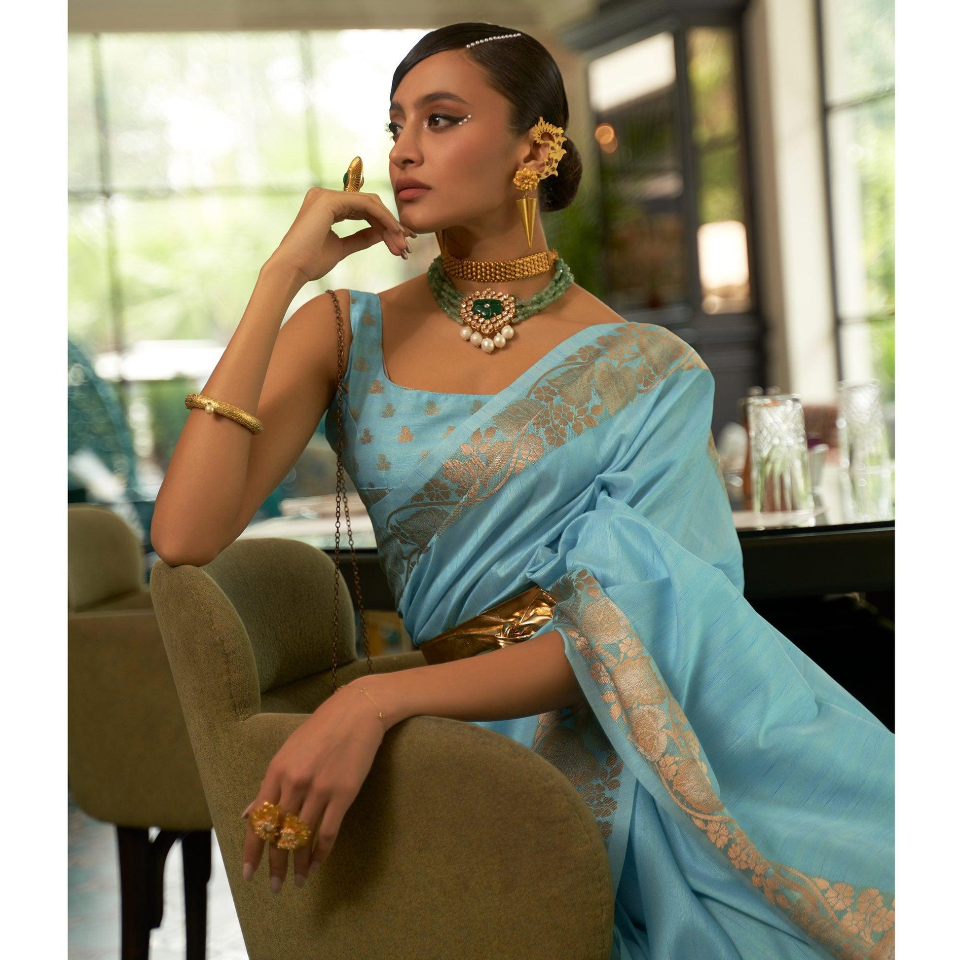 Blue Woven Art Silk Saree