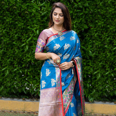 Blue Woven Art Silk Saree