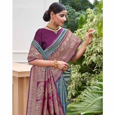 Blue Woven Art Silk Saree