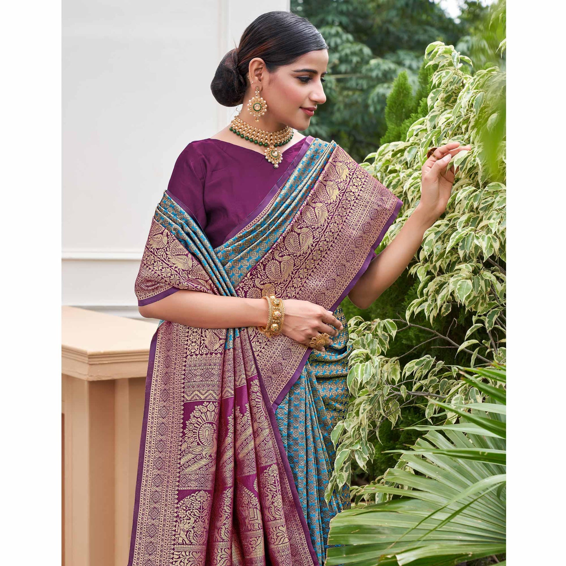 Blue Woven Art Silk Saree