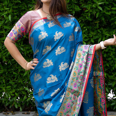 Blue Woven Art Silk Saree
