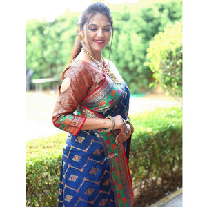 Blue Woven Art Silk Saree