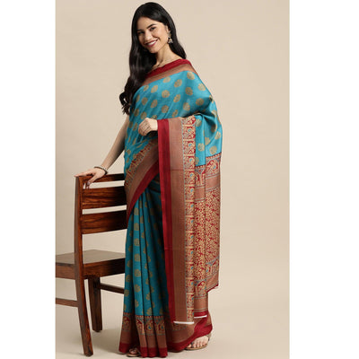 Blue Woven Art Silk Saree
