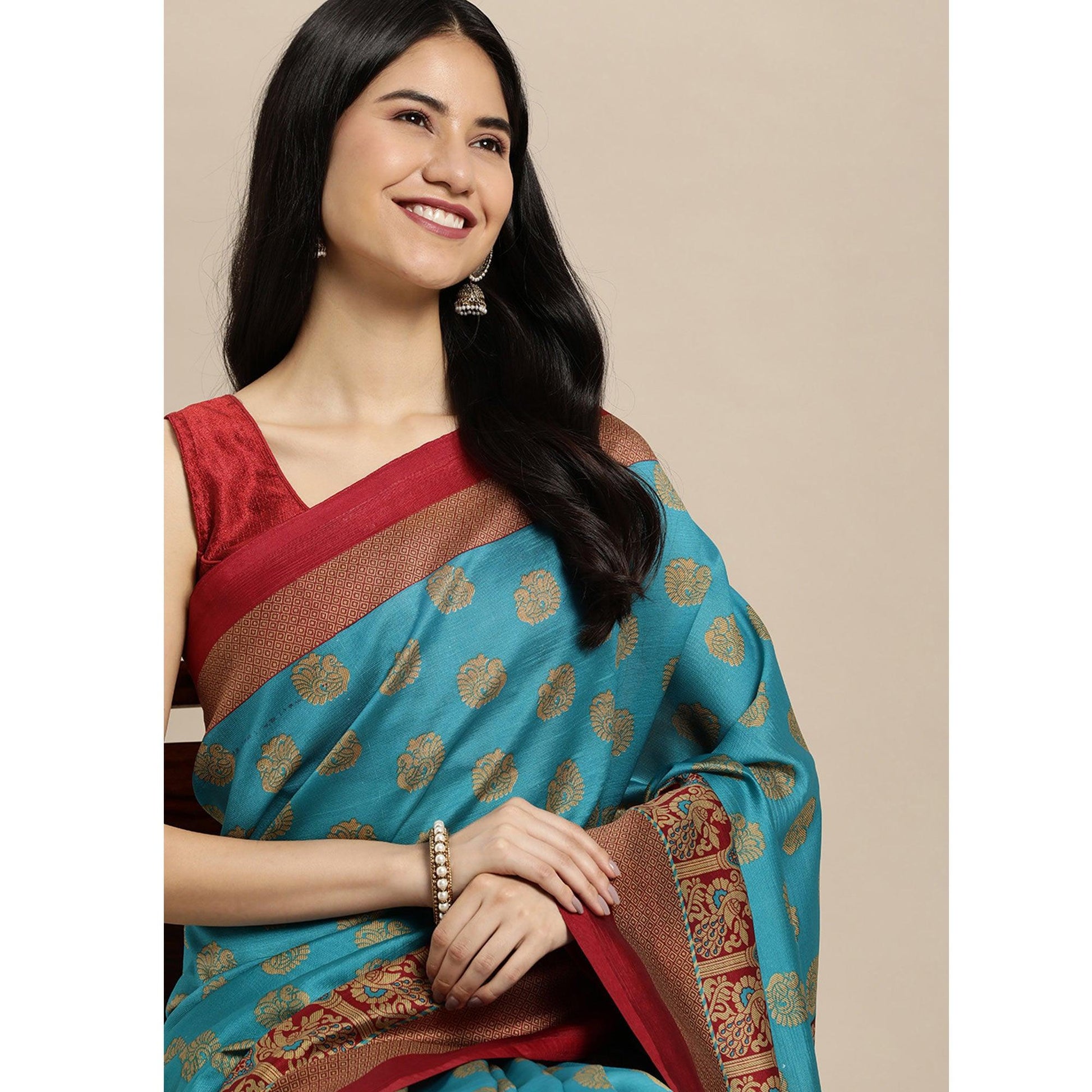 Blue Woven Art Silk Saree