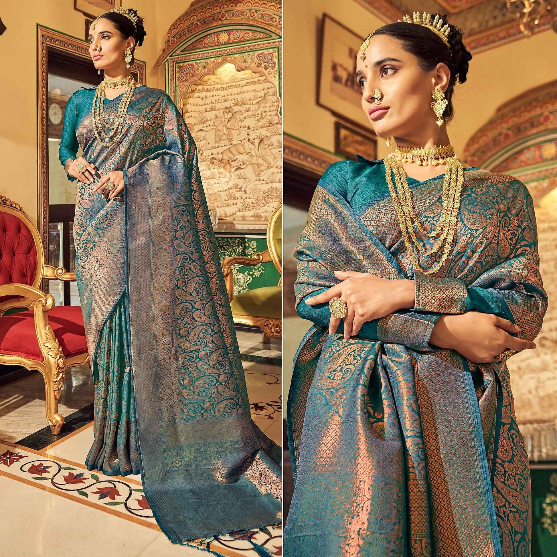 Blue Woven Art Silk Saree With Tassels