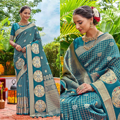 Blue Woven Art Silk Saree With Tassels
