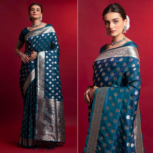 Blue Woven Art Silk Saree With Tassels