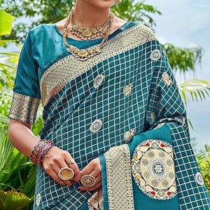 Blue Woven Art Silk Saree With Tassels