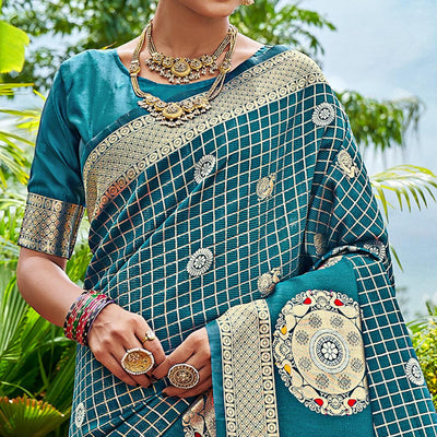 Blue Woven Art Silk Saree With Tassels