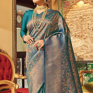 Blue Woven Art Silk Saree With Tassels