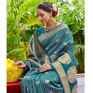 Blue Woven Art Silk Saree With Tassels