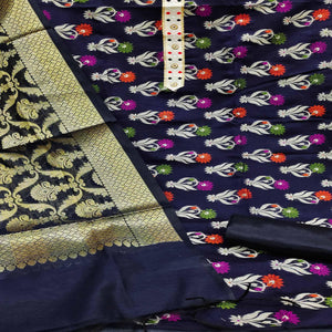 Blue Woven Banarasi Dress Material