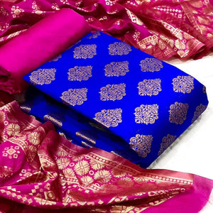 Blue Woven Banarasi Silk Dress Material
