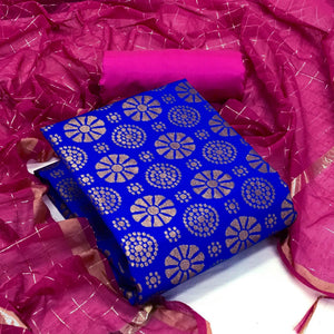 Blue Woven Banarasi Silk Dress Material