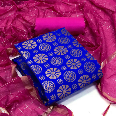 Blue Woven Banarasi Silk Dress Material