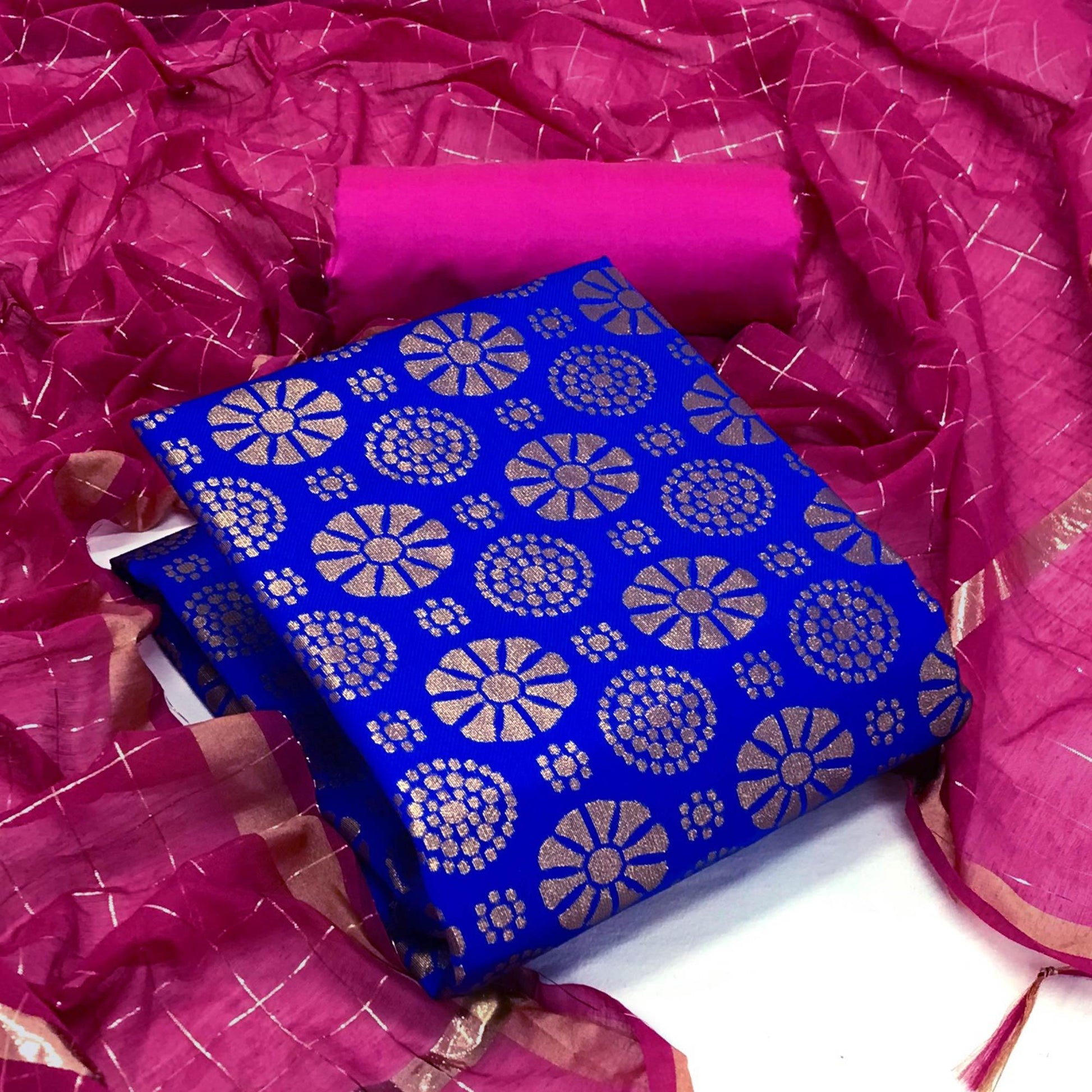 Blue Woven Banarasi Silk Dress Material