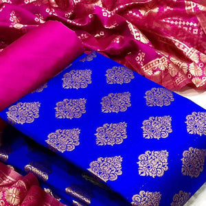 Blue Woven Banarasi Silk Dress Material