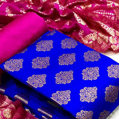 Blue Woven Banarasi Silk Dress Material