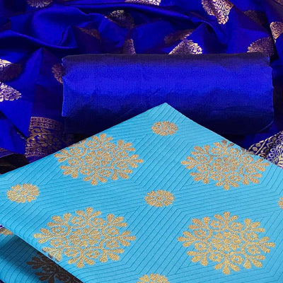 Blue Woven Banarasi Silk Dress Material