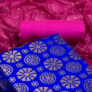 Blue Woven Banarasi Silk Dress Material