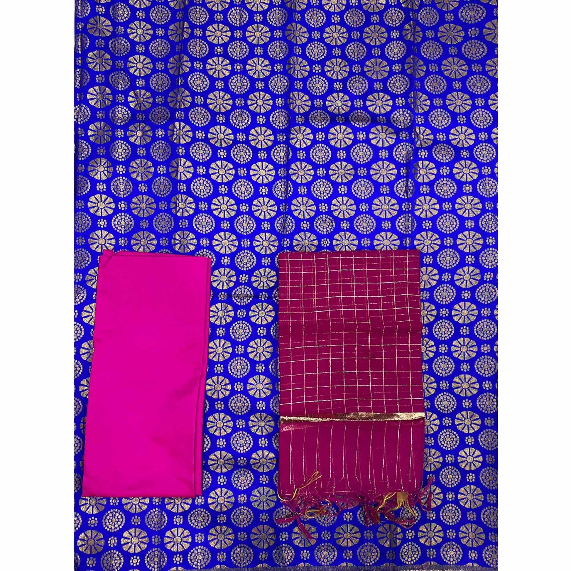Blue Woven Banarasi Silk Dress Material