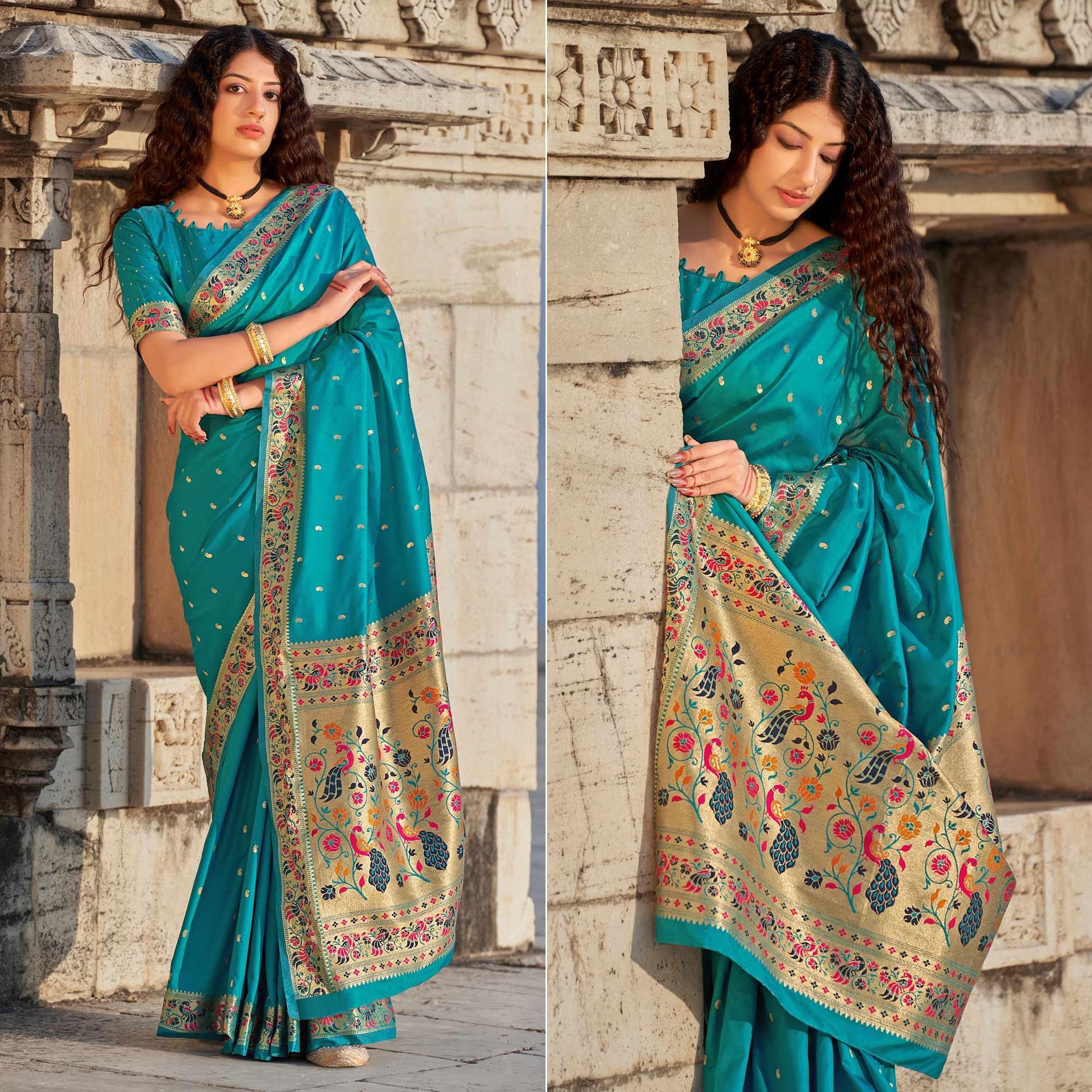 Blue Woven Banarasi Silk Paithani Saree