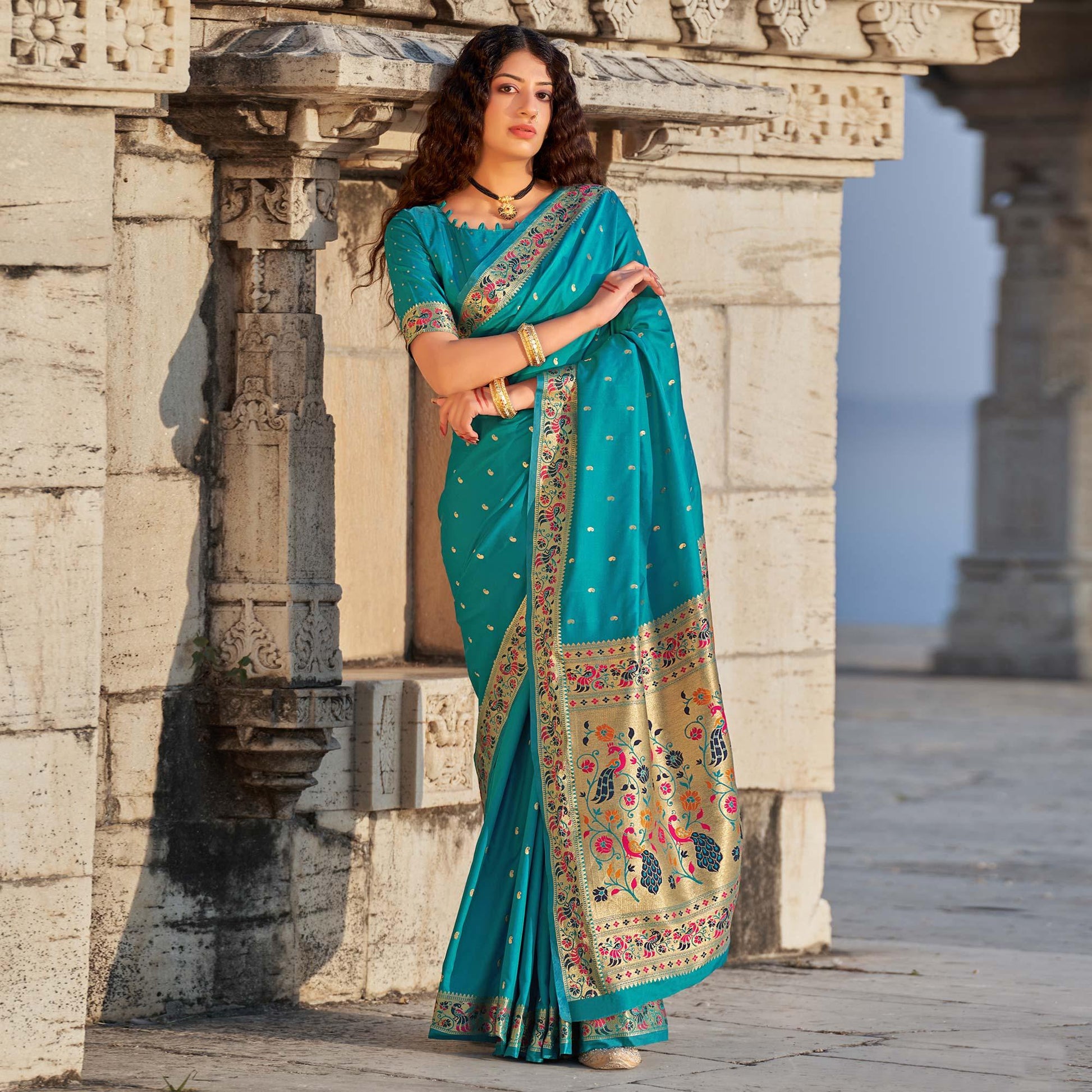 Blue Woven Banarasi Silk Paithani Saree