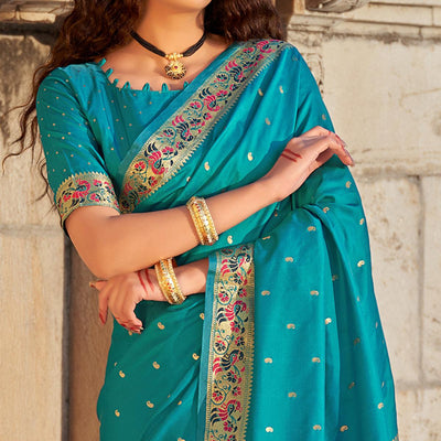 Blue Woven Banarasi Silk Paithani Saree
