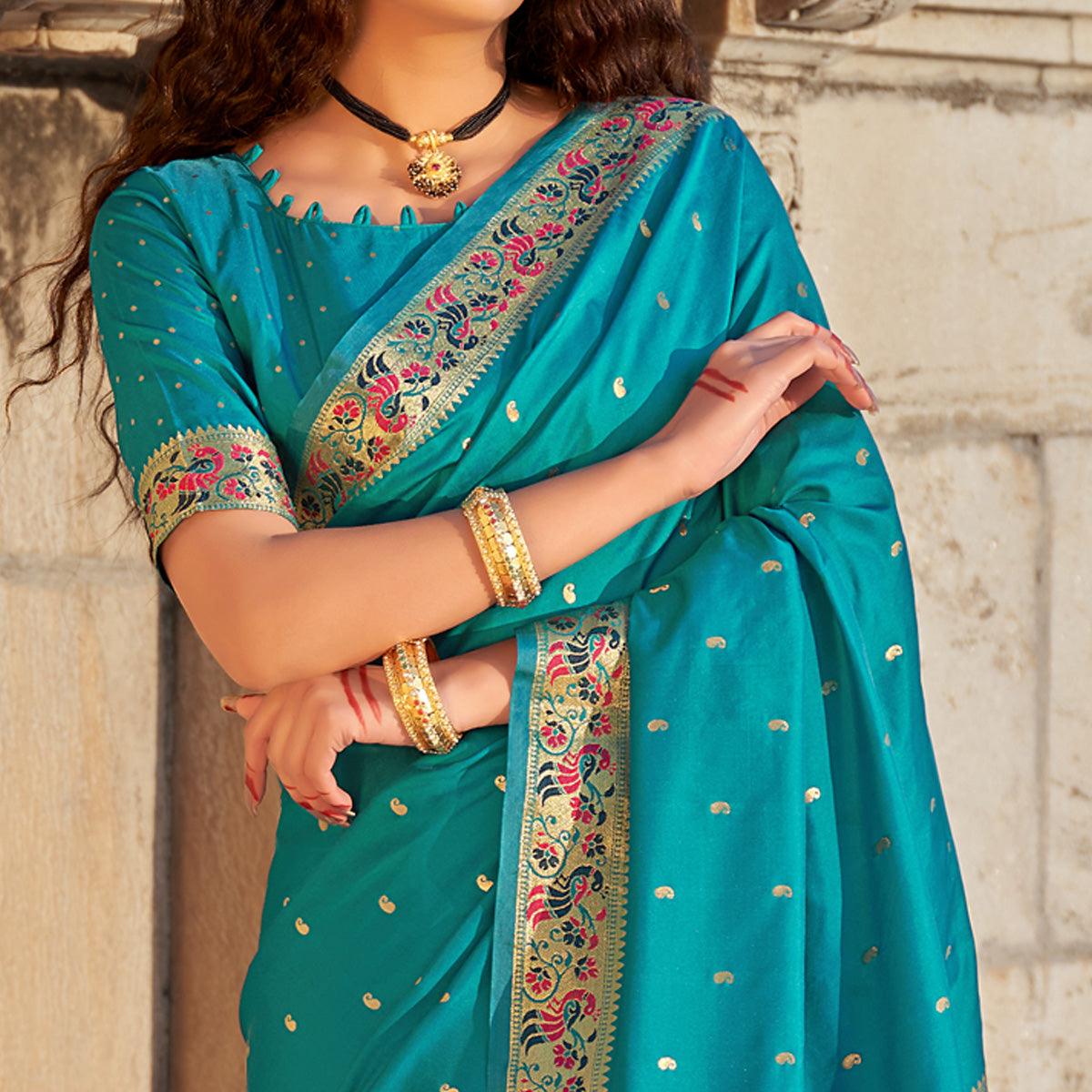 Blue Woven Banarasi Silk Paithani Saree