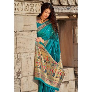 Blue Woven Banarasi Silk Paithani Saree