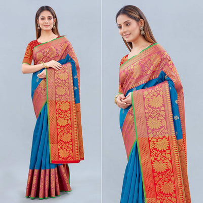 Blue Woven Banarasi Silk Saree