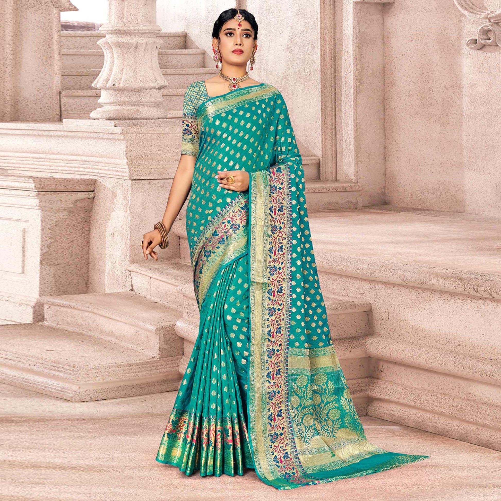 Blue Woven Banarasi Silk Saree