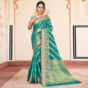 Blue Woven Banarasi Silk Saree