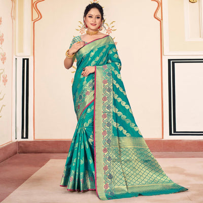 Blue Woven Banarasi Silk Saree