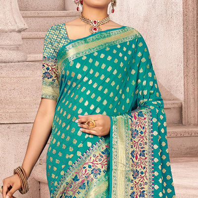 Blue Woven Banarasi Silk Saree
