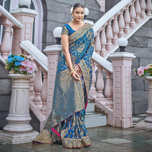 Blue Woven Banarasi Silk Saree